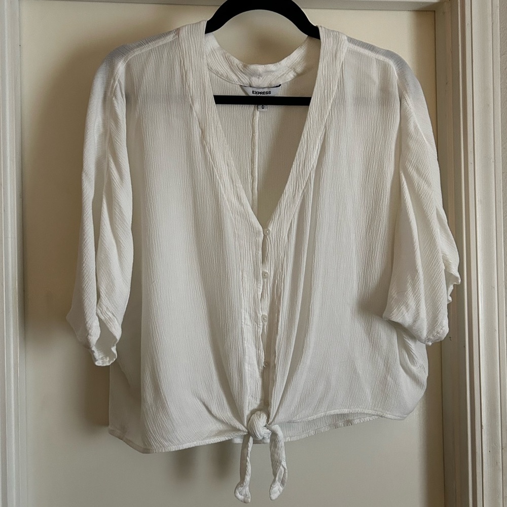 Express White Tie Front Blouse
